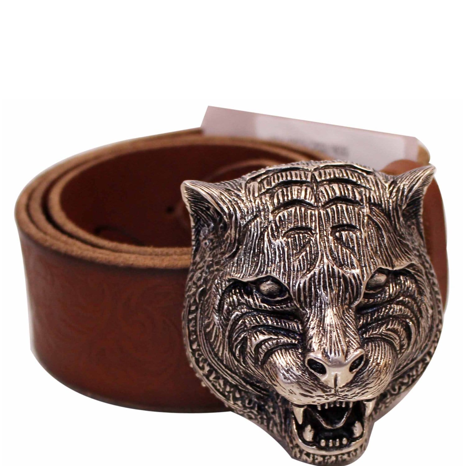 Gucci Feline Buckle Calfskin Leather Belt Size 75.30