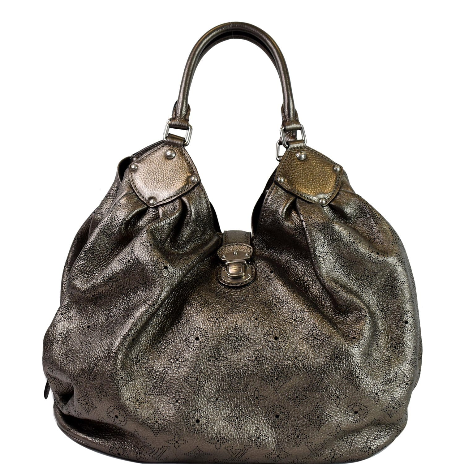 Louis Vuitton Mahina L Leather Hobo Bag Bronze - Allu USA