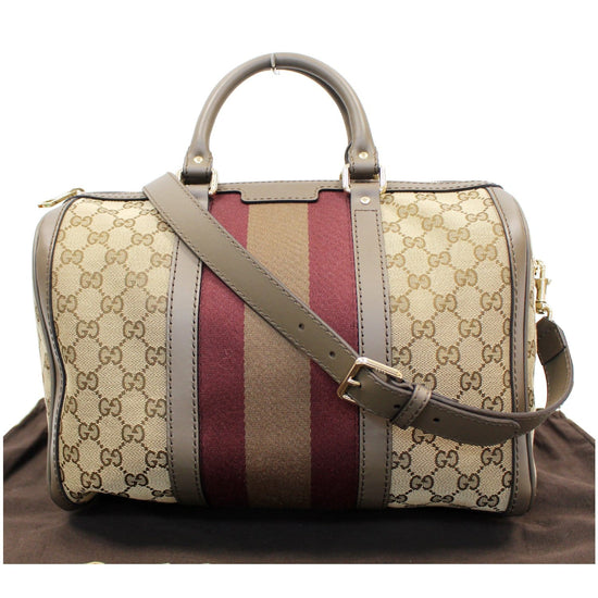 Gucci Web Original Logo Boston Bag Brown Beige