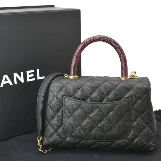 CHANEL Small Coco Quilted Caviar Lizard Handle Shoulder Bag Black - Ho