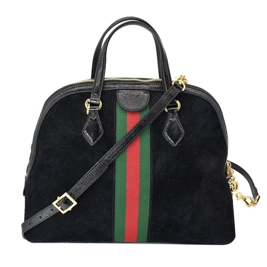 Gucci Ophidia Black Suede Web Stripe Boston Satchel Handbag 524532 – Queen  Bee of Beverly Hills