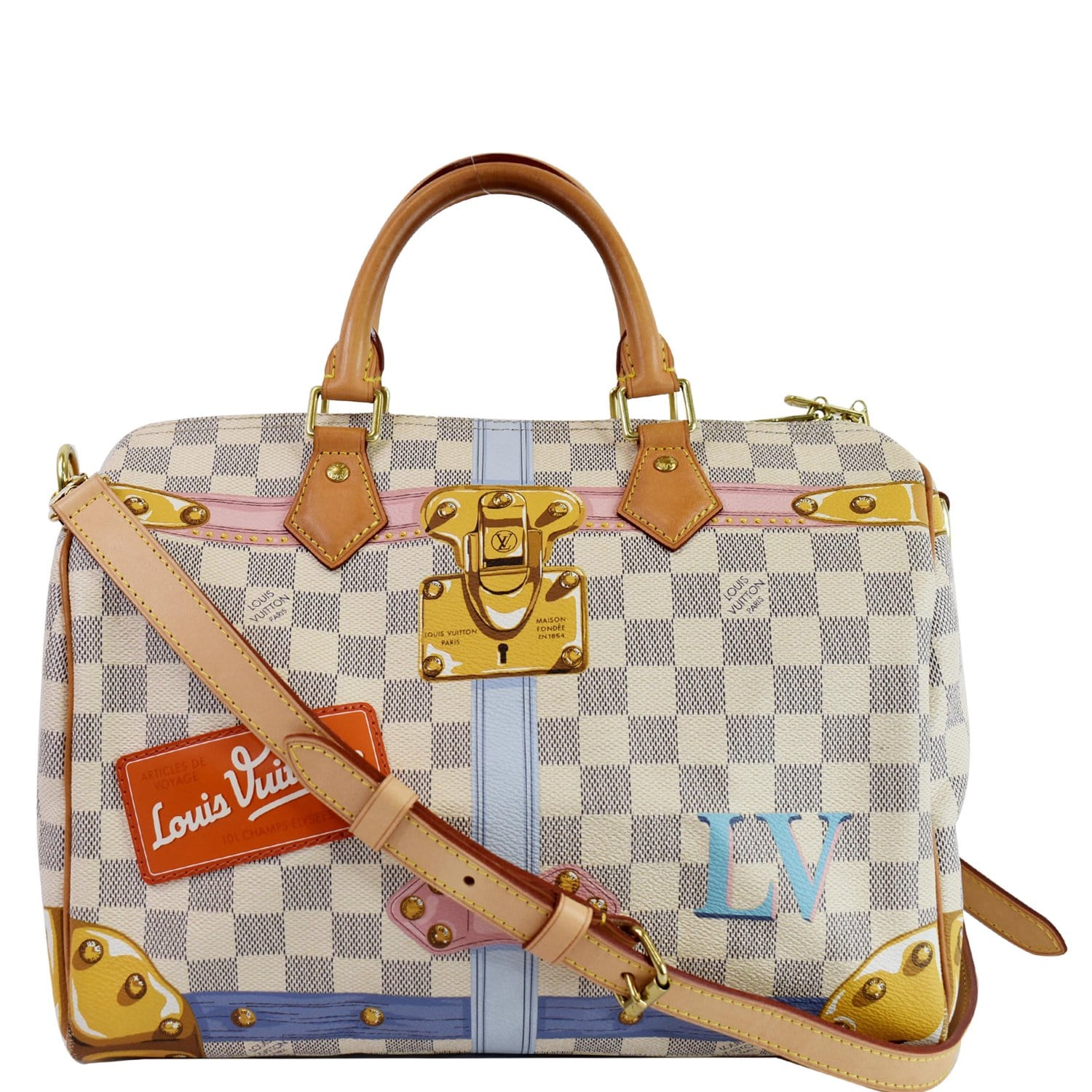 White Louis Vuitton Damier Azur Summer Trunks Speedy Bandouliere