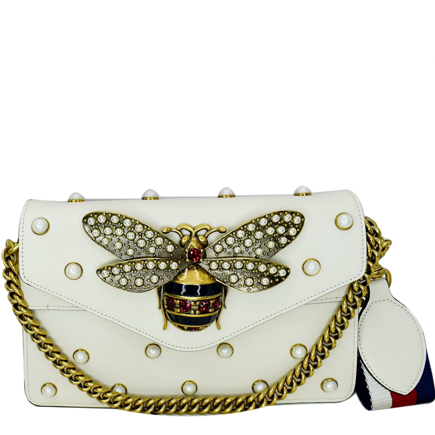 Gucci Broadway Bee Shoulder Bag Pearly Small