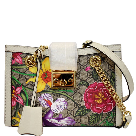 Gucci GG Supreme Monogram Flora Padlock Small Tote Bag (498156