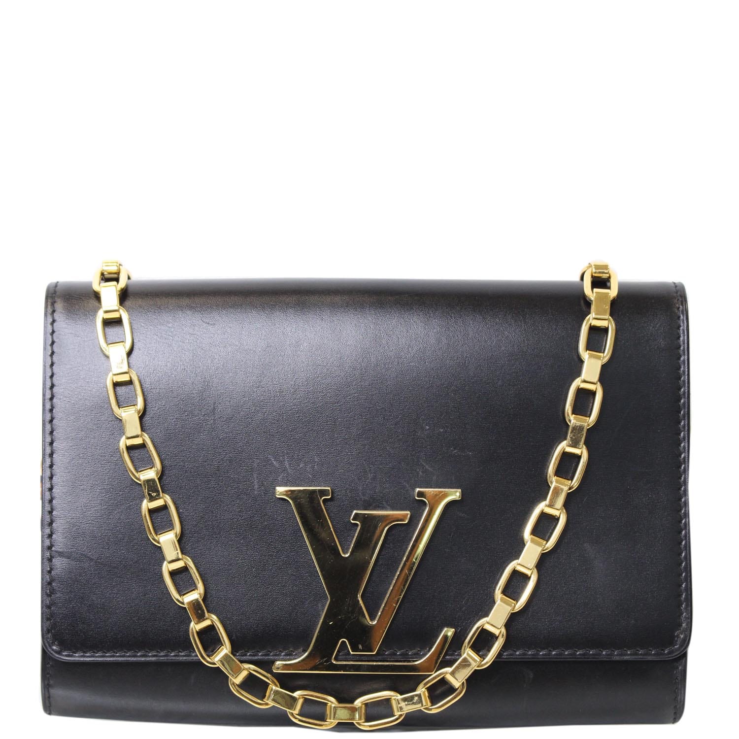 LOUIS VUITTON Calfskin Golden Chain Louise GM Noir Luxury Black Bag Purse