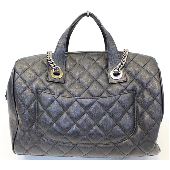 CHANEL BOWLING BAG Black Quilted Grained Leather Authenticity 