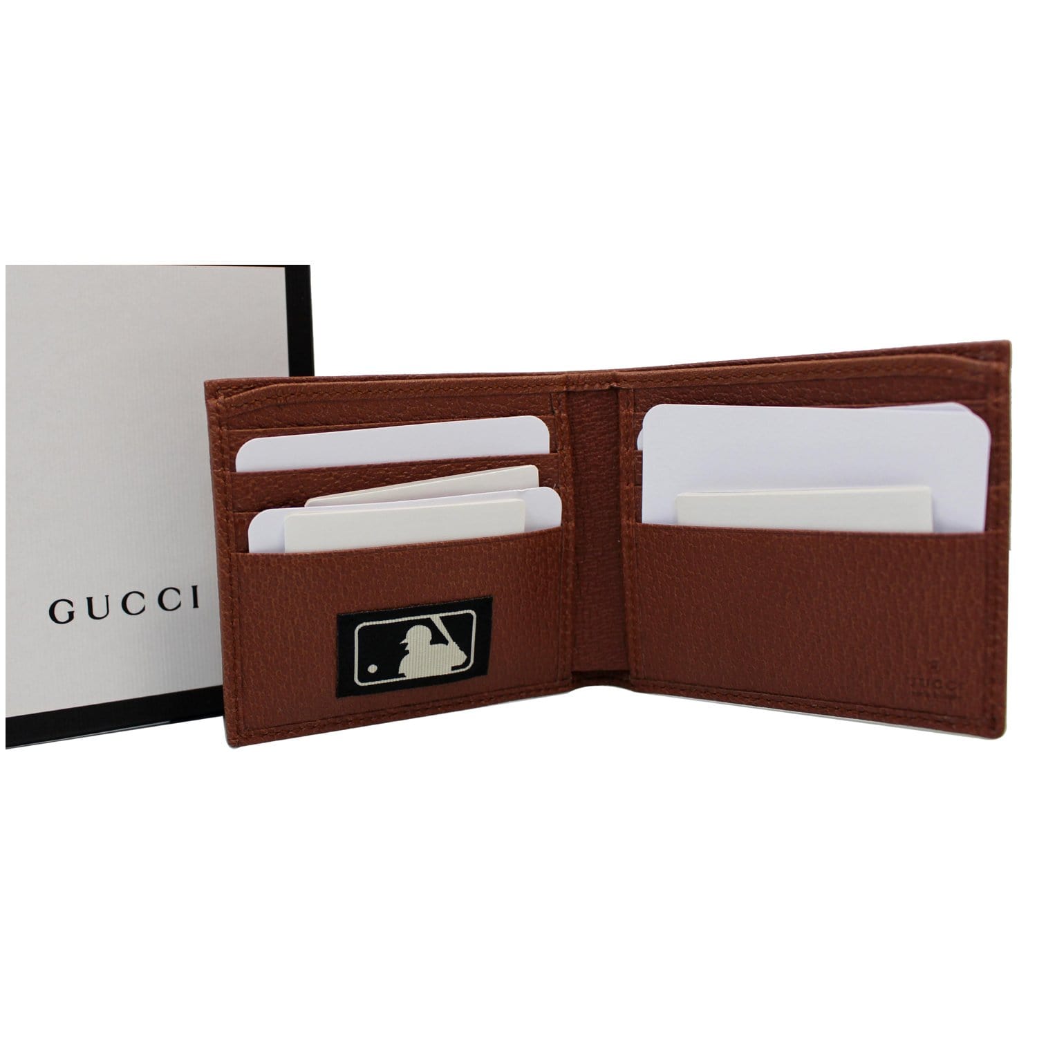 GUCCI NY New York Yankees Patch GG Canvas Bifold Wallet Brown 547787-US