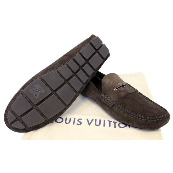 Louis Vuitton Moccasin Embossed Suede Leather Brown