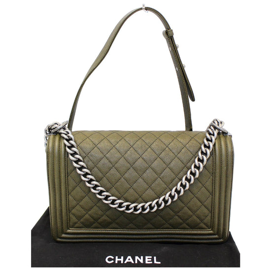 Chanel Boy Flap Bag Quilted Caviar Old Medium Green