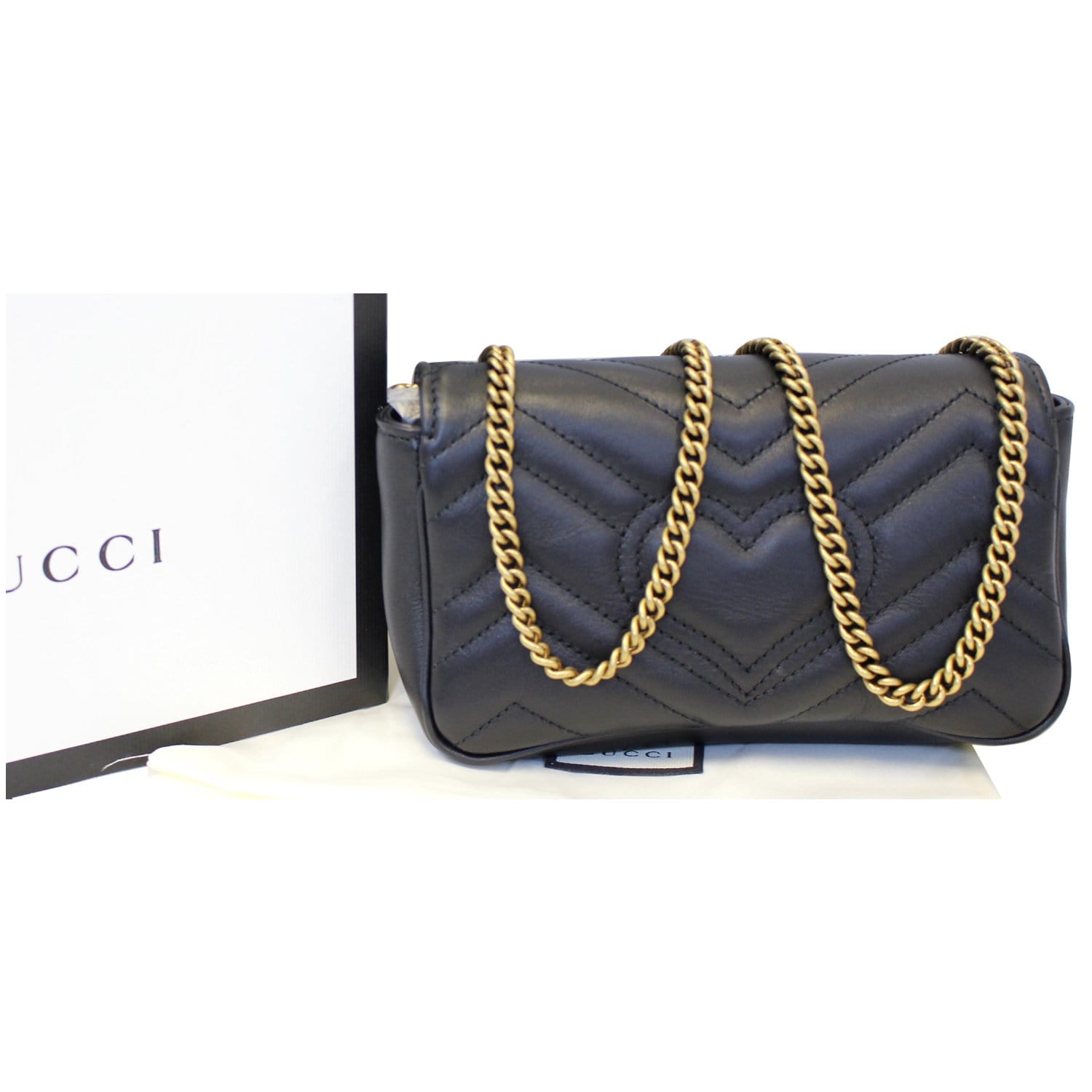 GUCCI GG Marmont Matelasse Leather Super Mini Crossbody Bag Black-US