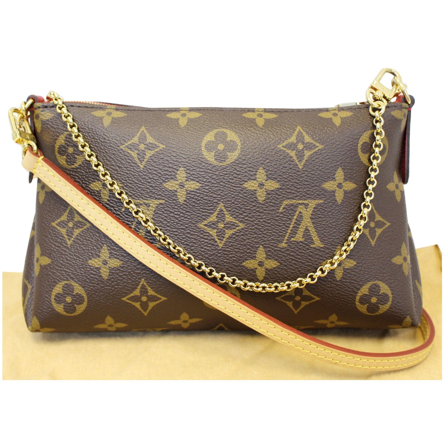 Louis Vuitton Pallas Monogram Canvas Clutch Crossbody Bag Brown 