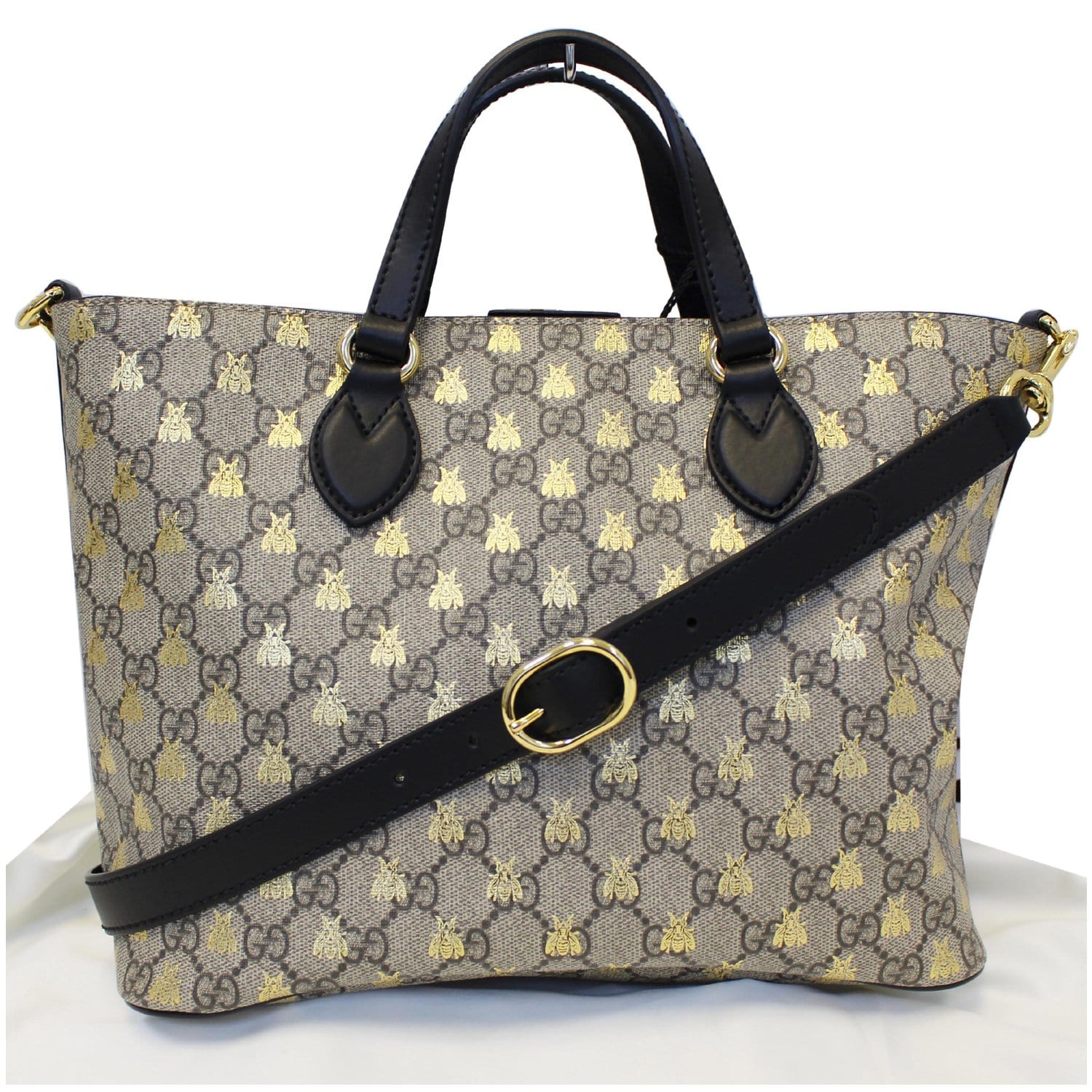 GUCCI GG Supreme Bees Monogram Tote Bag Black/Gold 473887-US