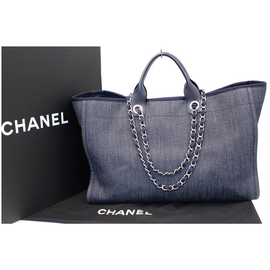 Chanel Dark Blue Denim Deauville Large Tote Bag with Orange Letters at  1stDibs  chanel deauville tote outfit, chanel deauville outfit, chanel  deauville tote blue