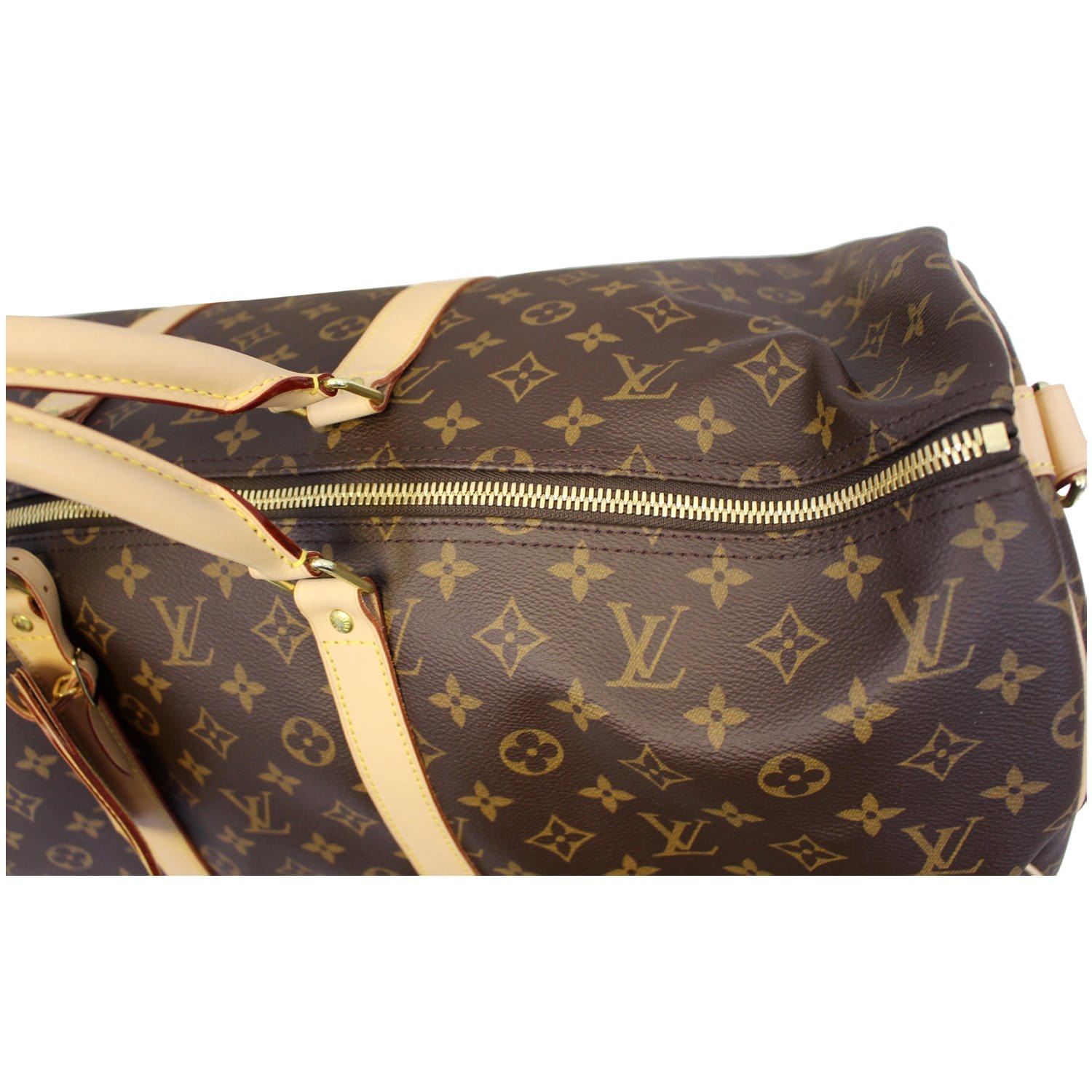 LOUIS VUITTON Keepall 55 Bandouliere Monogram Canvas Travel Bag Brown