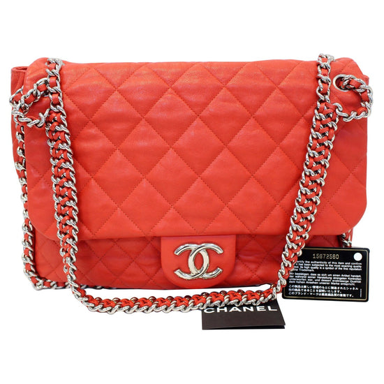 Chanel Red Quilted Leather Chain Around Messenger Bag