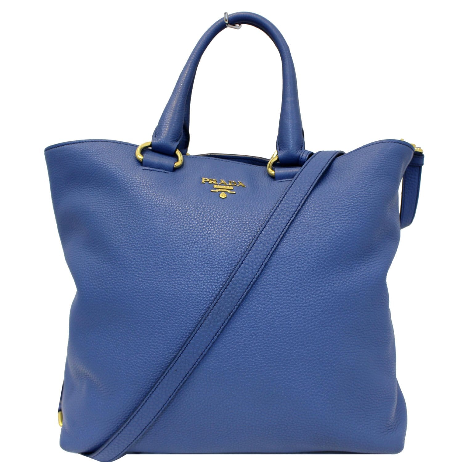 PRADA Vitello Phenix Leather Tote Bag Blue-US