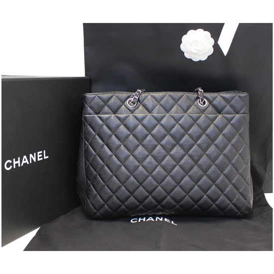 Authentic Chanel Black Aged Calfskin Quilted Large Gabrielle