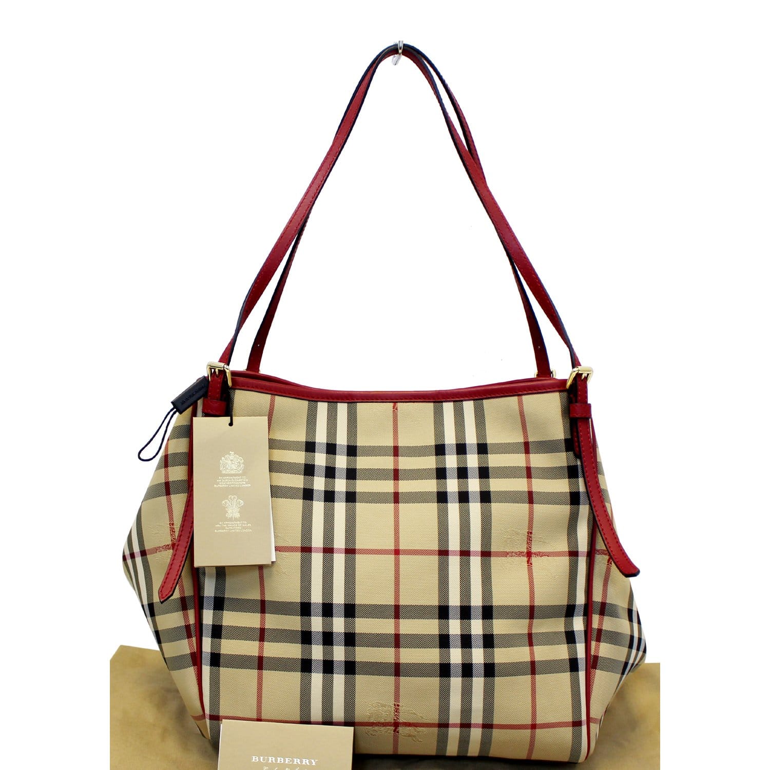 Authentic Burberry Haymarket Nova Check PVC Leather Tote Bag