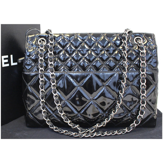 Auth. CHANEL Quilted Flapbag SAC RABAT Medium Handbag Noir Pebbled Leather