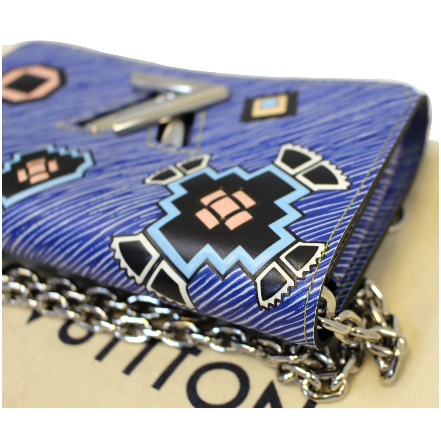 LOUIS VUITTON Twist Chain Denim Wallet Epi Azteque Stickers Crossbody Bag-US