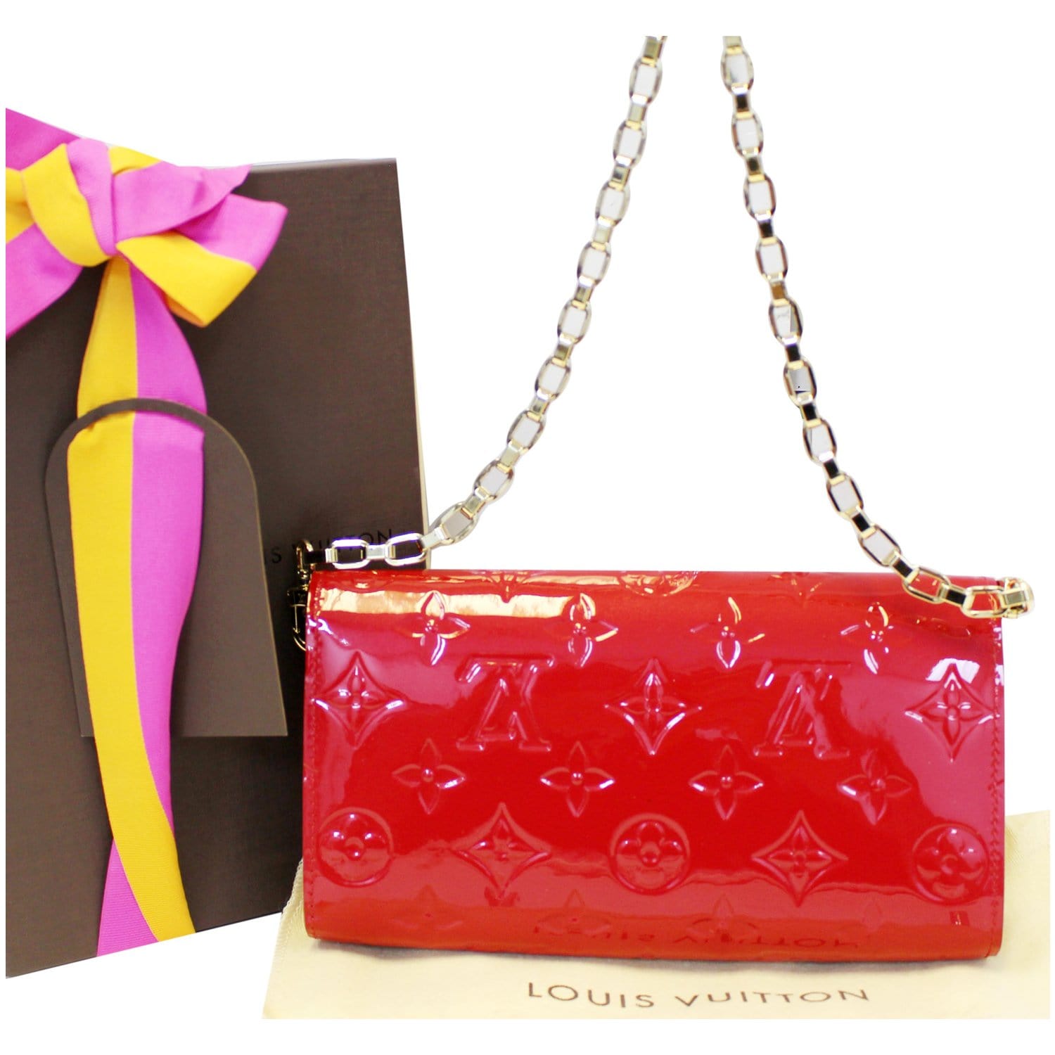 LOUIS VUITTON Sarah Vernis Leather Chain Wallet Red-US