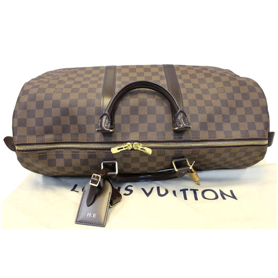 Louis Vuitton Damier Ebene Keepall 50 Boston Duffle Bag 78lz422s For Sale  at 1stDibs  lv damier travel bag, louis vuitton checkered duffle bag, louis  vuitton damier duffle