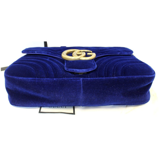 Authentic Gucci Blue Velvet Matelasse GG Marmont Shoulder Bag – Paris  Station Shop