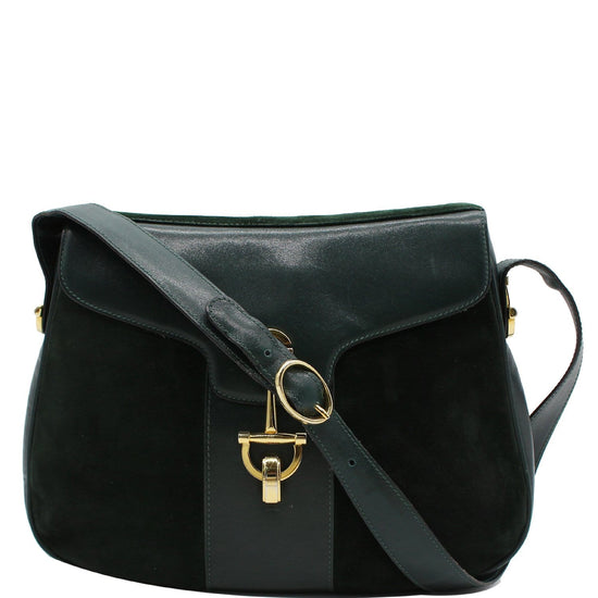 GUCCI Horsebit Vintage Suede Leather Shoulder Bag Black