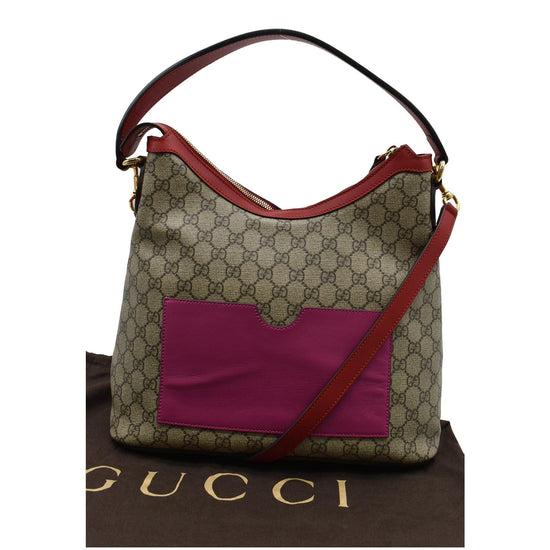 Gucci Handbag GG Supreme Monogram Canvas Linea A Red Pink Leather