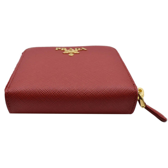 PRADA Mini Chain Wallet Double Zip Shoulder Bag Crossbody Red Saffiano  Leather