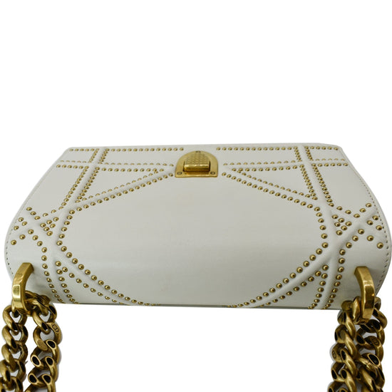 CHRISTIAN DIOR Lambskin Studded Small Diorama Flap Bag Off White 1179960