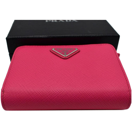 PRADA Small Saffiano Leather Zip Around Wallet Pink- 15% OFF