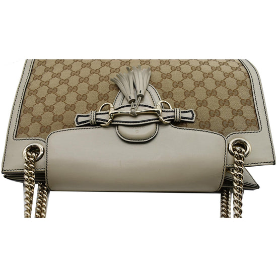 GUCCI Emily Large Guccissima Chain Shoulder Bag Beige 295403