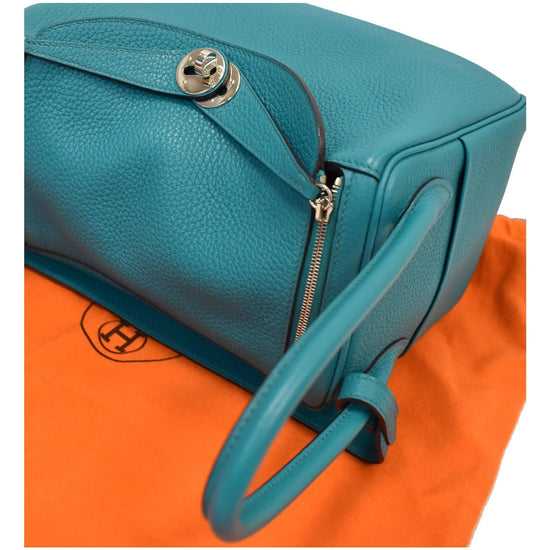 Hermes Lindy 30cm Clemence Leather Shoulder Bag Teal