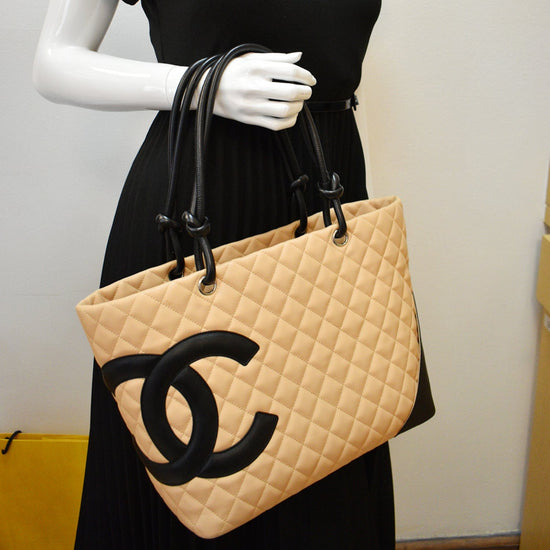 Chanel Cambon Ligne Beige Quilted Calfskin Leather Small Tote Bag