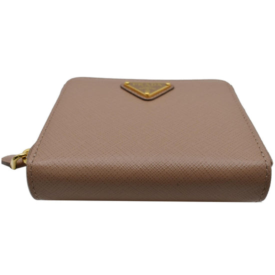 Prada Saffiano Zip Wallet Beige Authentic