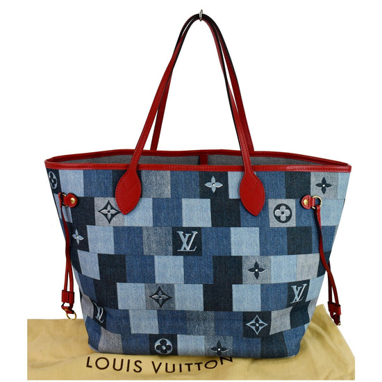 Louis Vuitton Blue, Pattern Print Denim Monogram Patchwork Beach Pouch