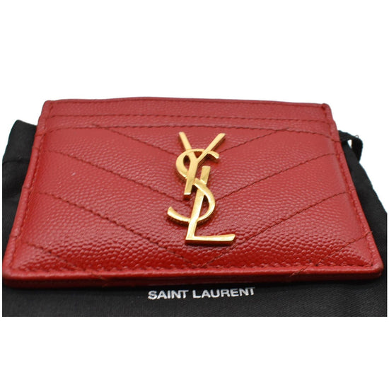 Yves Saint Laurent Monogram Card Case Grain Embossed Leather Pale