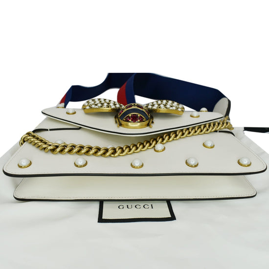 Gucci Broadway Pearl Bee Leather Crossbody Bag White