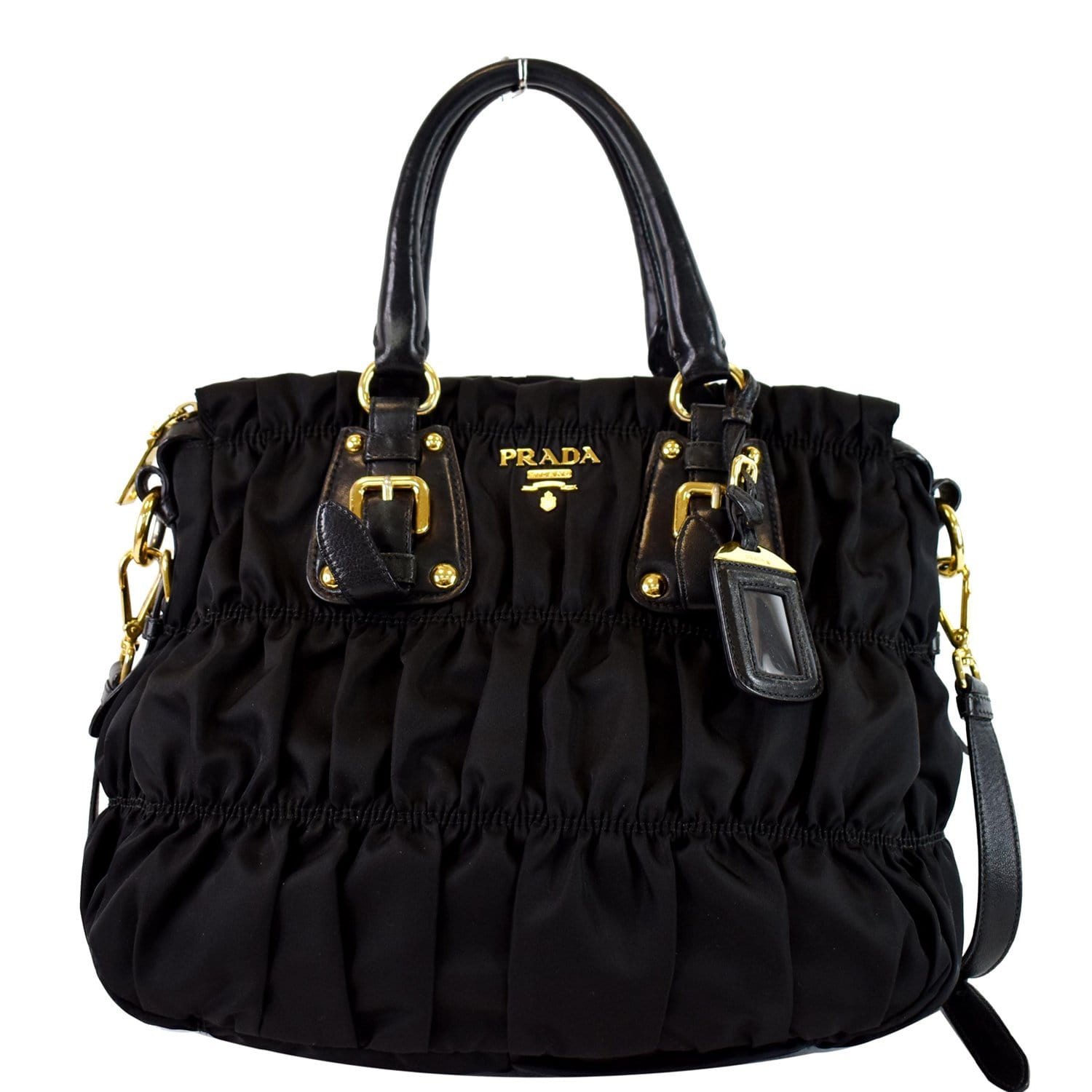 PRADA Tote Nappa Gaufre Black Leather Cross Body Bag Retail $3000