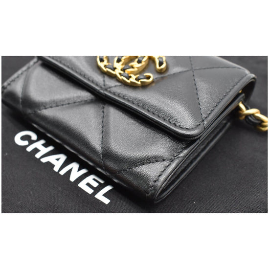 Chanel 19 Black Quilted Leather Wallet On Chain Gold Silver Chain Crossbody  EUC