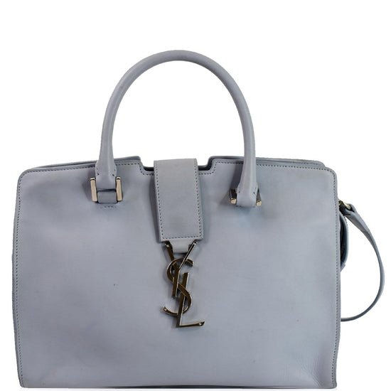 Saint Laurent Blue Leather Baby Monogram Cabas Tote at 1stDibs