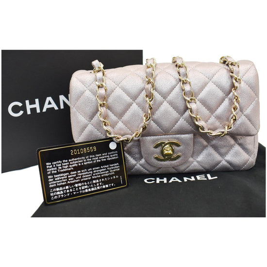 Chanel Metallic Grey Quilted Leather Perforated Classic Single Flap Bag  Chanel