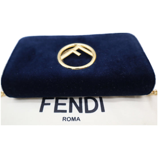 FENDI Wallet On Chain Flap Vitello Tube Blue Leather Cross Body Bag –