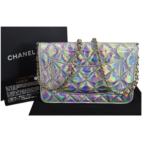 CHANEL Timeless Classic WOC Goatskin Wallet on Chain Bag Iridescent Si