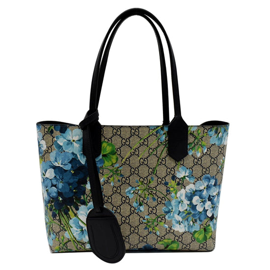 GUCCI Blooms Reversible GG Print Floral Supreme Tote Bag Blue 546323