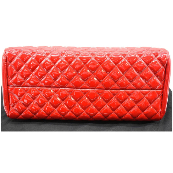 CHANEL Just Mademoiselle Patent Leather Bowling Bag Red