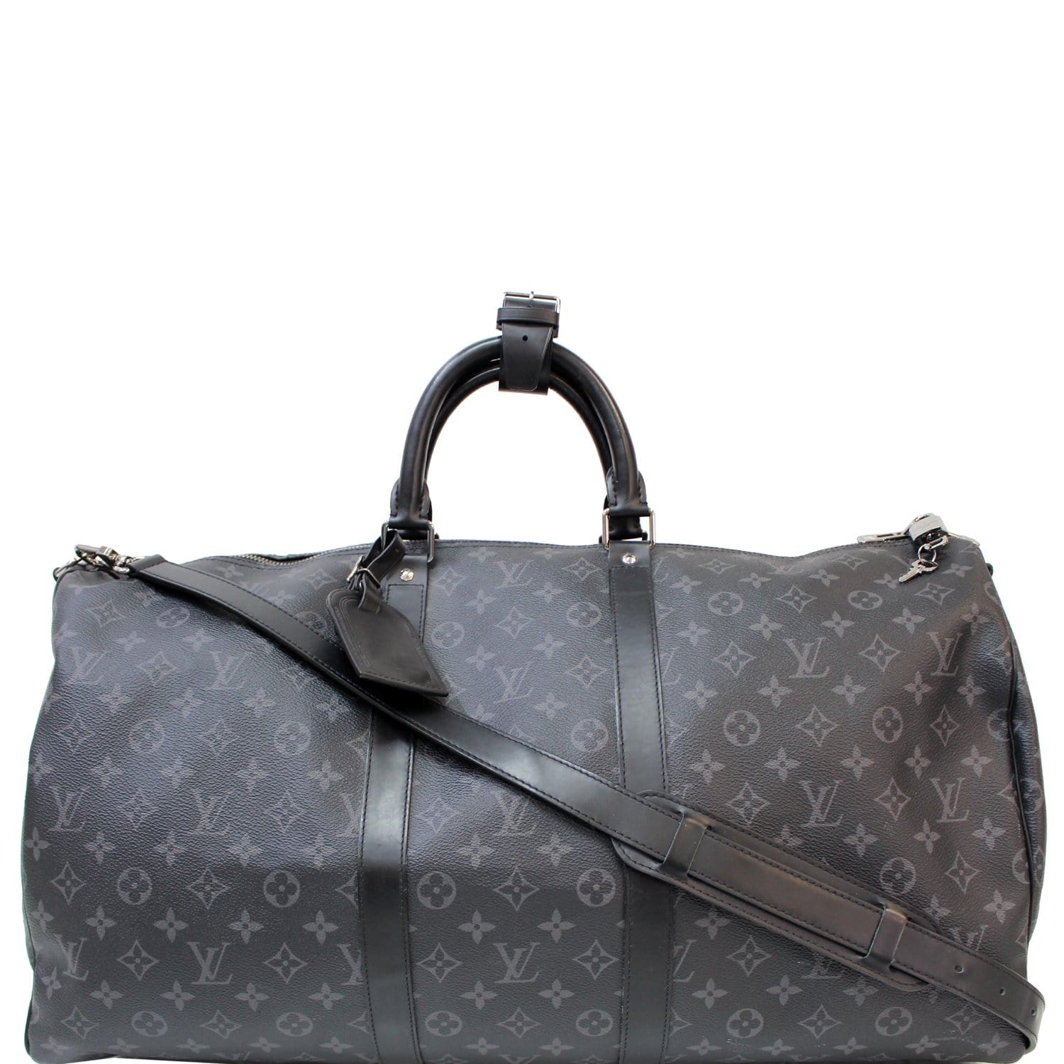 Louis Vuitton Keepall 55 Bandouliere Monogram Eclipse Travel Bag Black