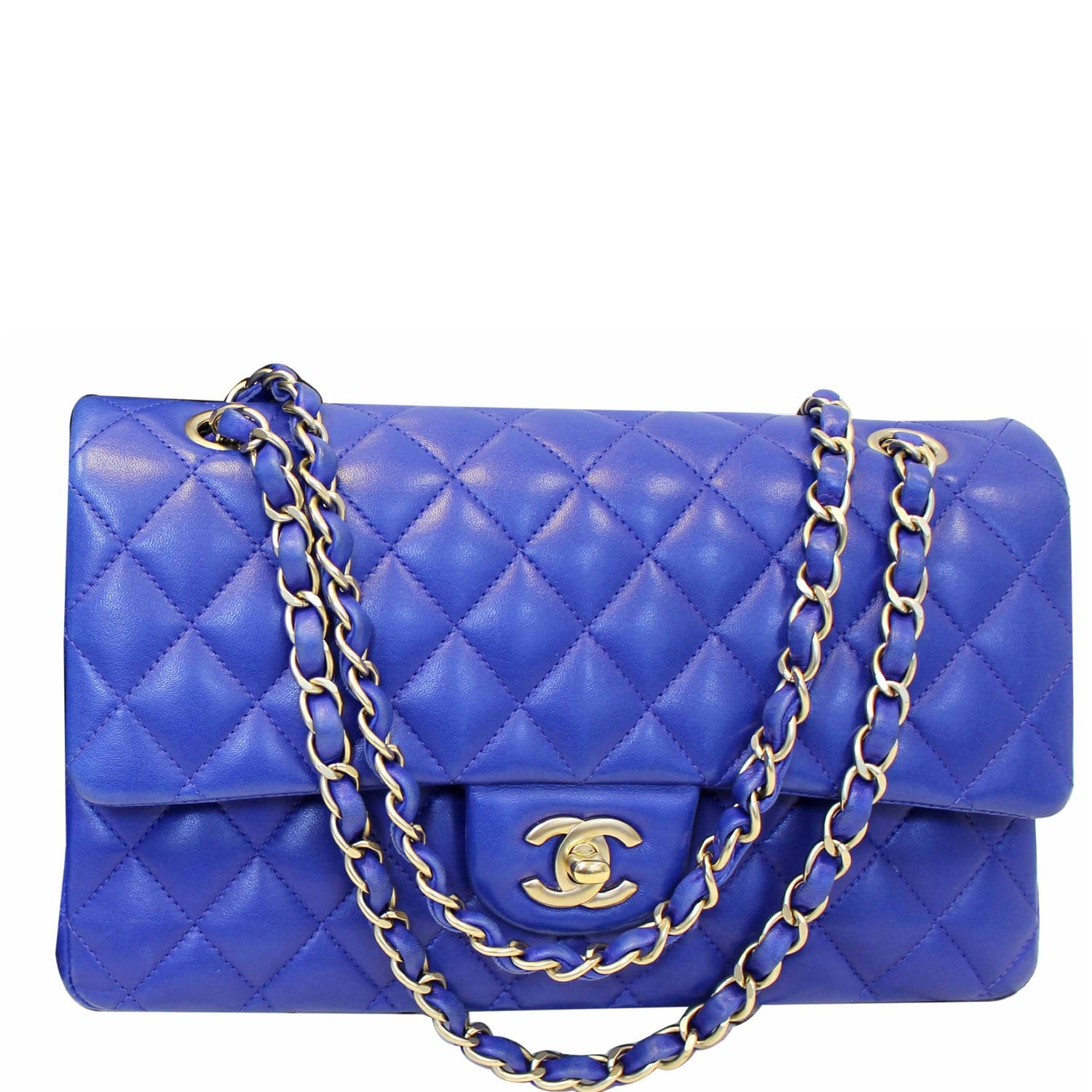 CHANEL Medium Double Flap Calfskin Quilted Shoulder bag Blue