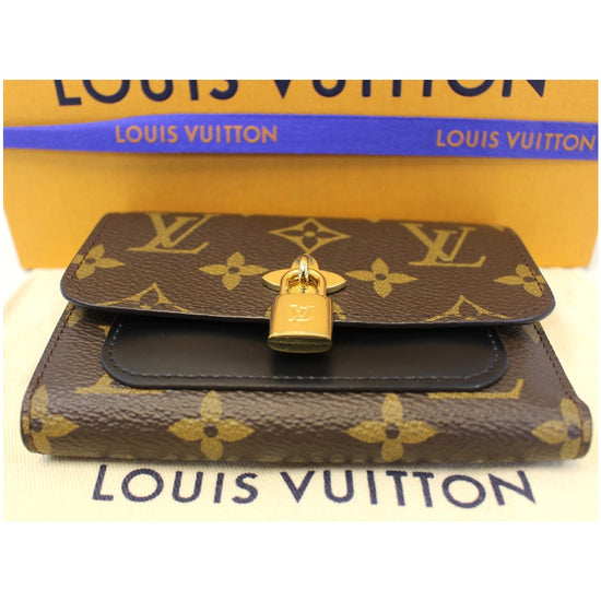 LOUIS VUITTON Monogram Flower Lock Compact Wallet Black 248185